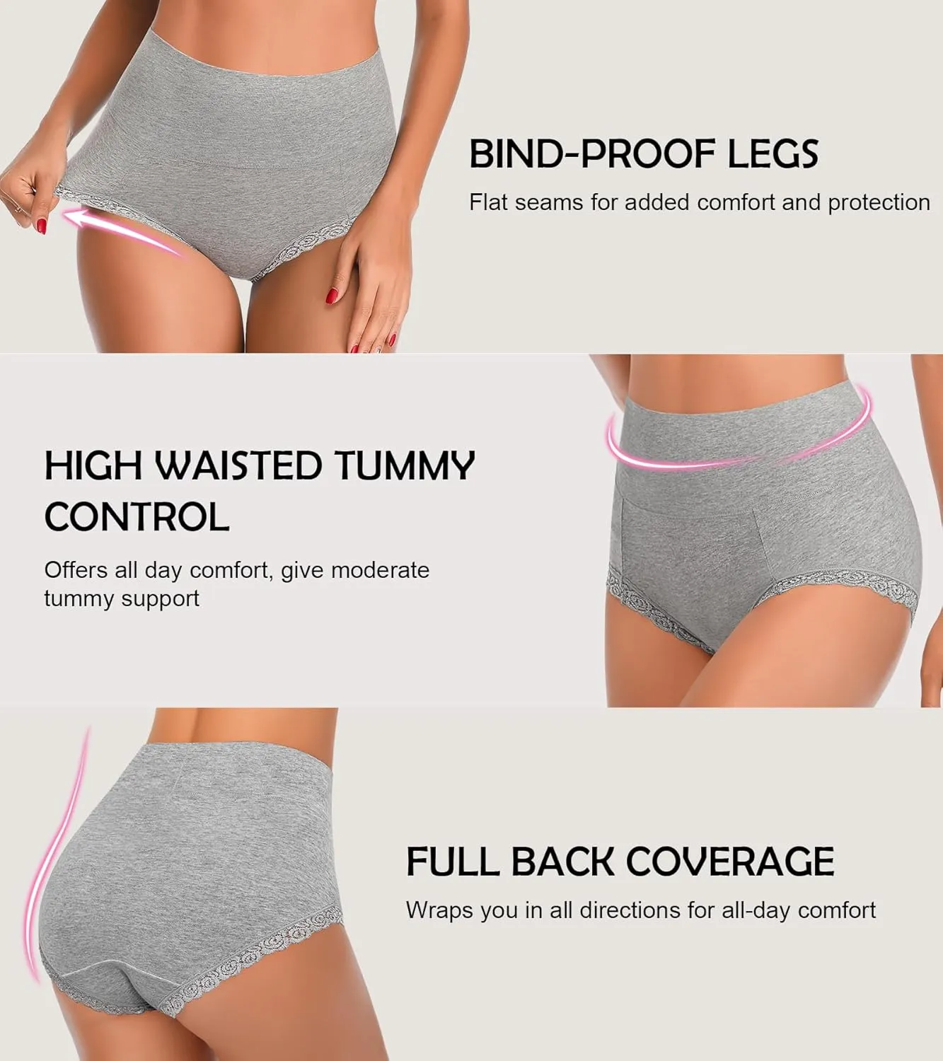 OLIKEME High Waisted Underwear for Women Tummy Control Full Coverage Cotton Ladies Panties Soft Stretch Briefs