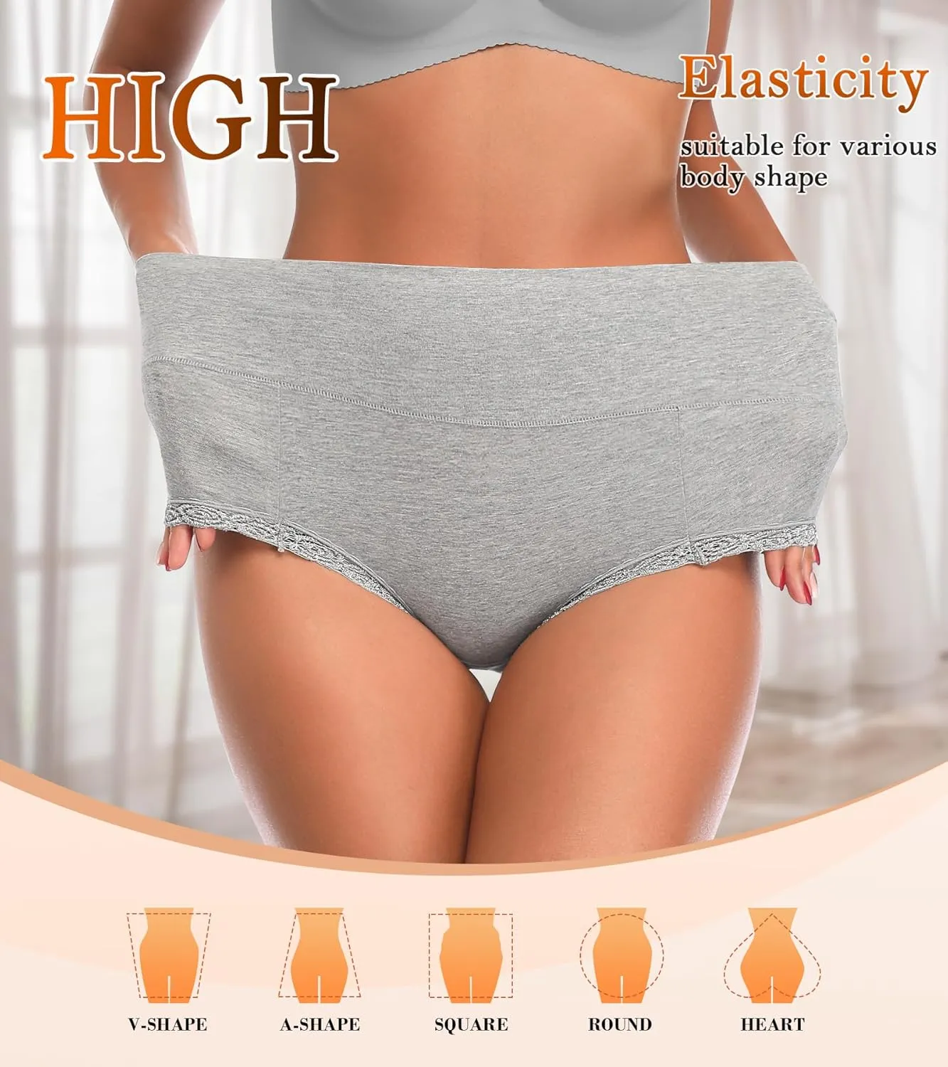 OLIKEME High Waisted Underwear for Women Tummy Control Full Coverage Cotton Ladies Panties Soft Stretch Briefs