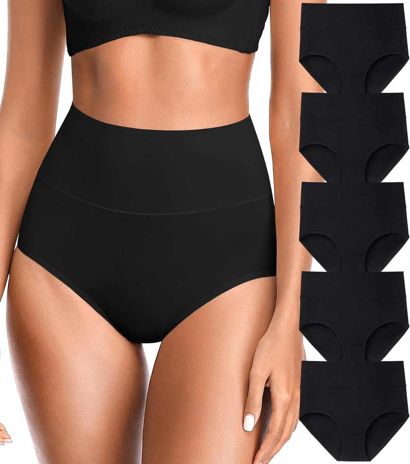 OLIKEME High Waisted Underwear for Women Tummy Control Full Coverage Cotton Ladies Panties Soft Stretch Briefs