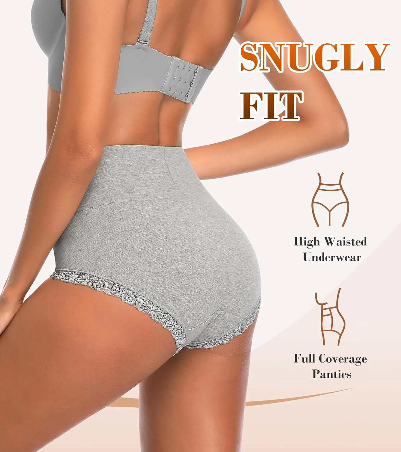 OLIKEME High Waisted Underwear for Women Tummy Control Full Coverage Cotton Ladies Panties Soft Stretch Briefs