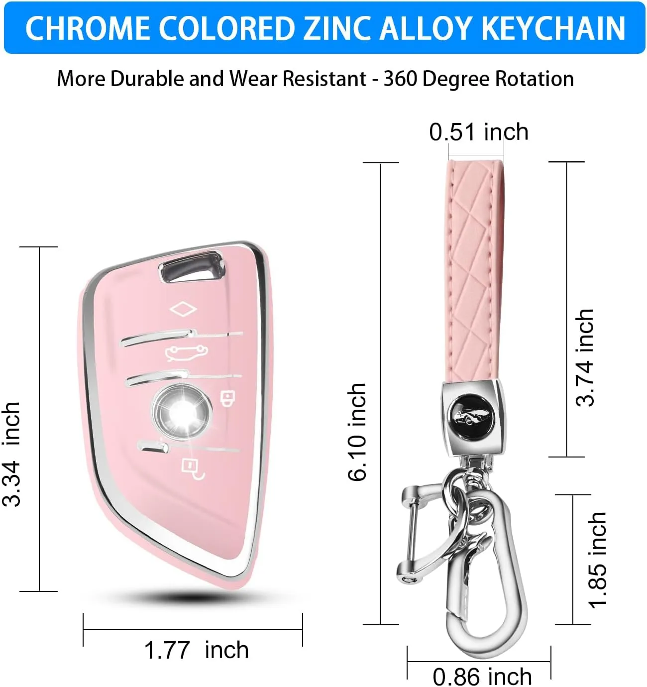 QBUC for BMW Key Fob Cover with Leather Keychain,for BMW 2 5 6 7 Series X1 X2 X3 X5 X6 X7 Premium Soft TPU Key Fob Holder (1-Pink)