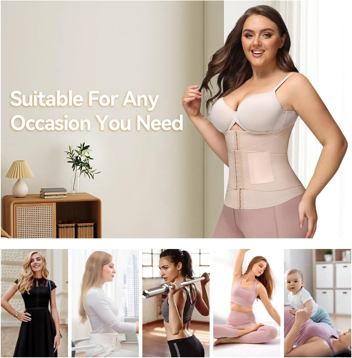 SHAPSHE Waist Trainer For Women Tummy Control Workout Waist Cincher Segmented Triple Wrap Belt Postpartum Girdle with Hooks
