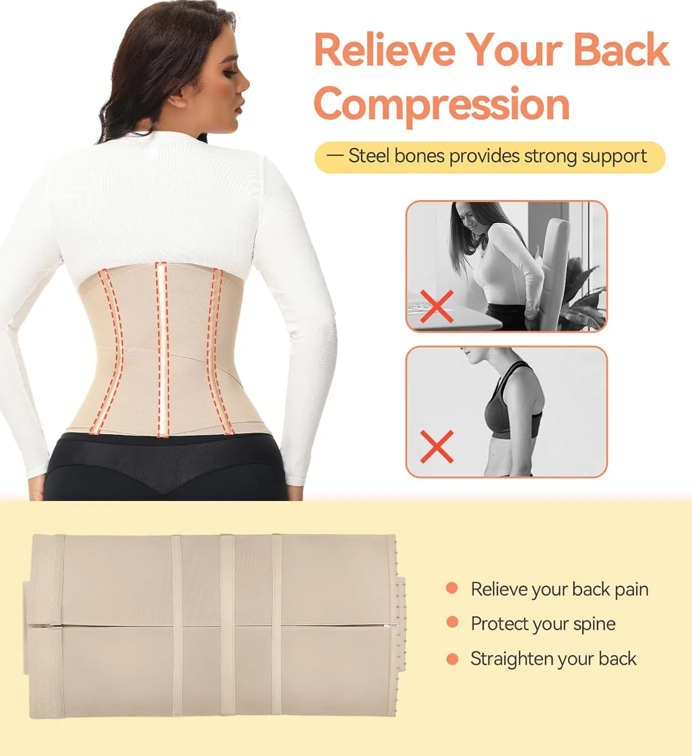 SHAPSHE Waist Trainer For Women Tummy Control Workout Waist Cincher Segmented Triple Wrap Belt Postpartum Girdle with Hooks