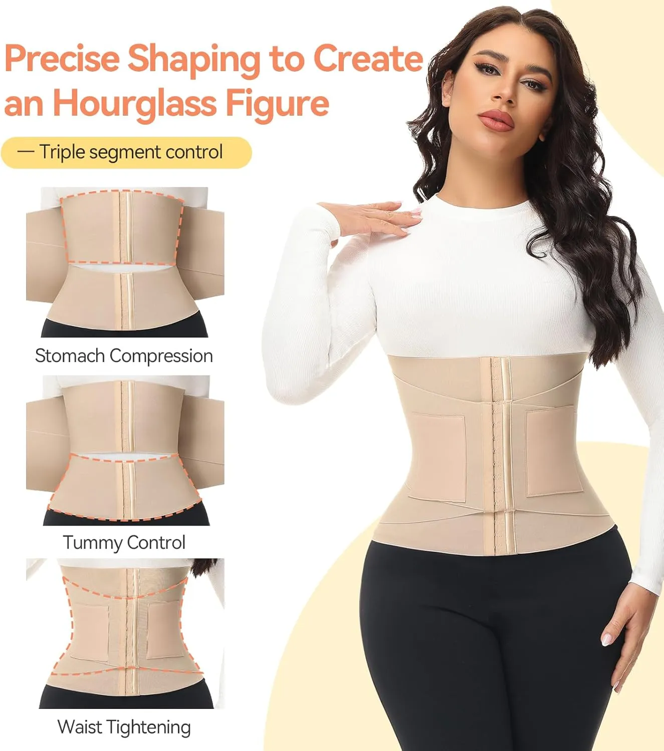 SHAPSHE Waist Trainer For Women Tummy Control Workout Waist Cincher Segmented Triple Wrap Belt Postpartum Girdle with Hooks