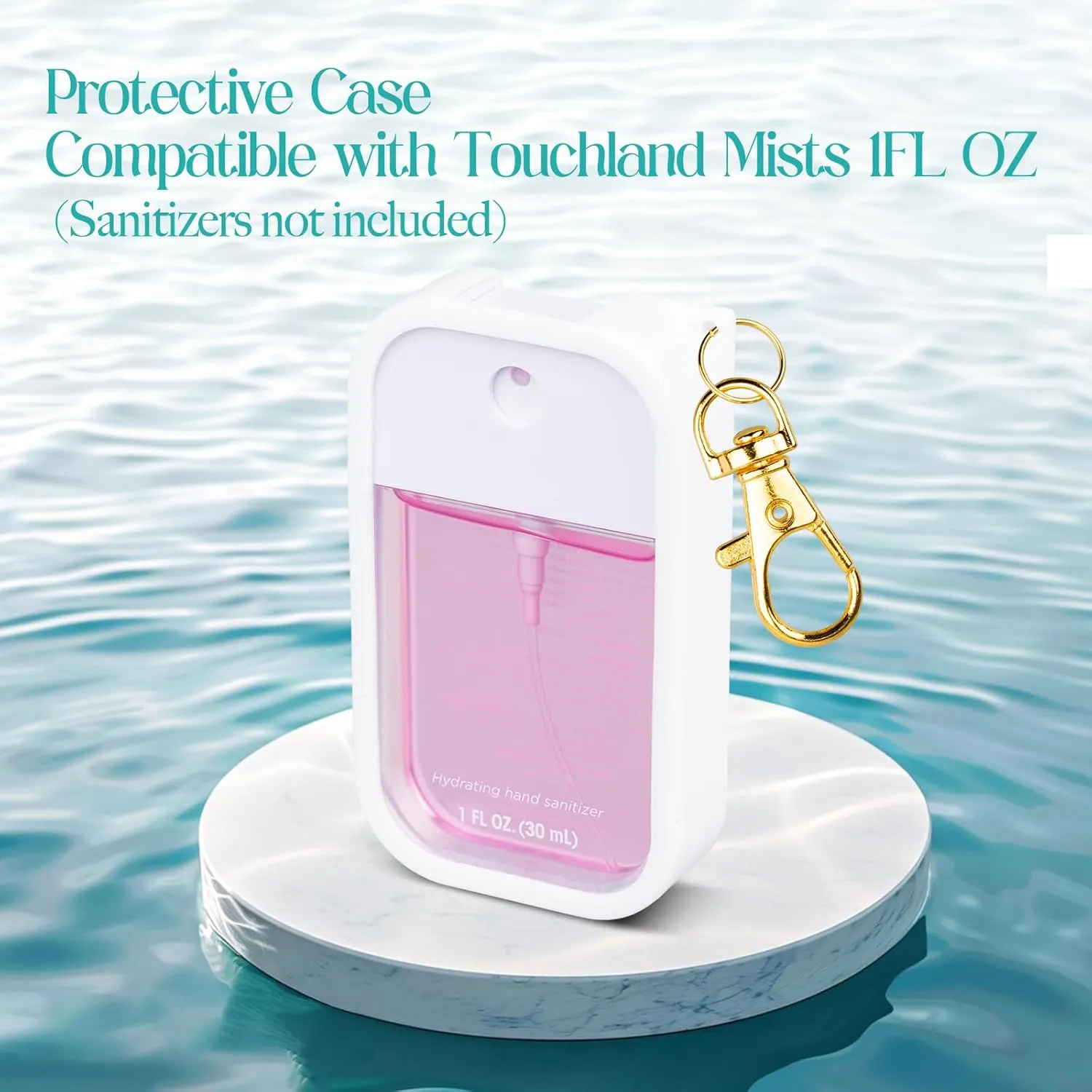 Silicone Case Compatible with Touchland Hand Sanitizer Spray, Protective Case with Keychain for Power Mist and Glow Mist 1 fl oz, Hand Sanitizer Spray Accessory (White, 1 Pack)