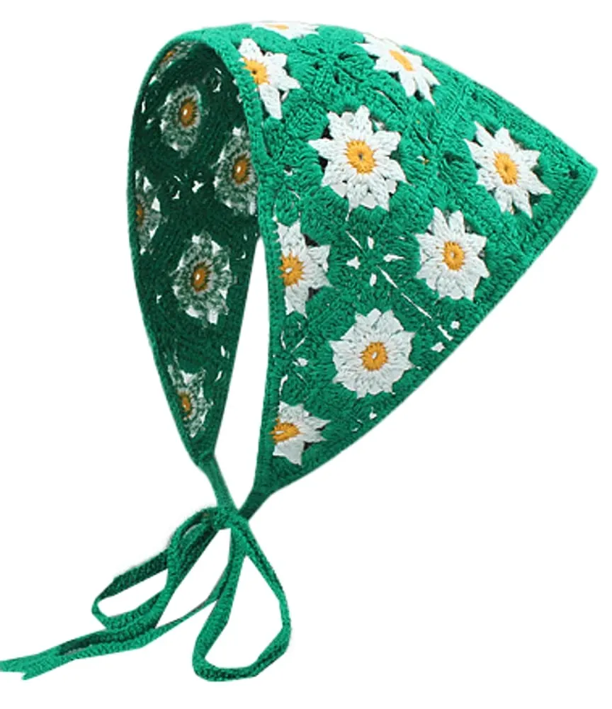 Solyinne Women's Crochet Head Kerchief Knitted Hair Scarf Headwrap for Women Girls Floral Fruits Headband