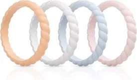 ThunderFit Thin Braided Silicone Wedding Bands for Women, Rubber Engagement Rings 3.5mm Wide 2mm Thick - 1/4/8/10/12/16 Variety Multipack