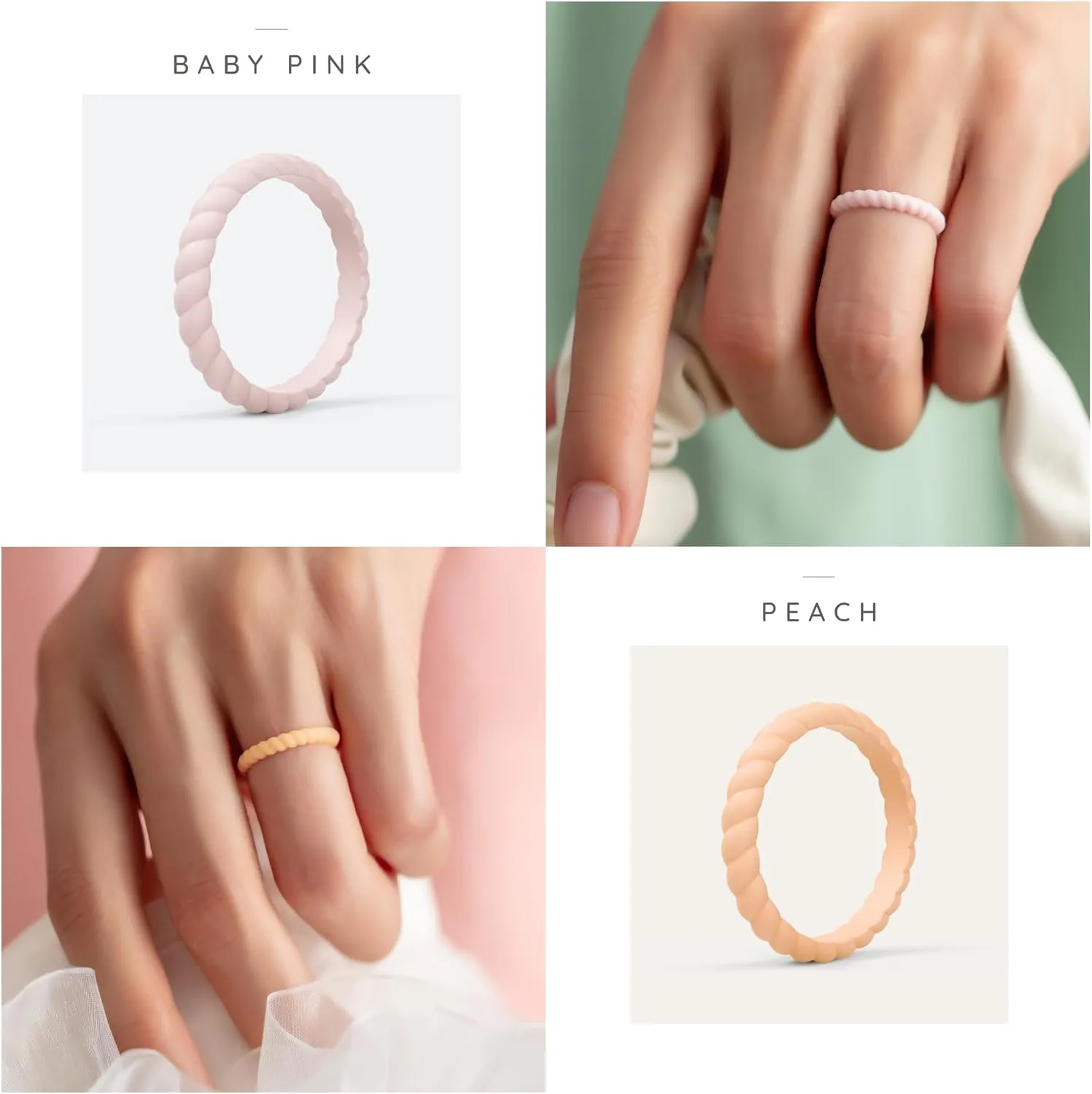 ThunderFit Thin Braided Silicone Wedding Bands for Women, Rubber Engagement Rings 3.5mm Wide 2mm Thick - 1/4/8/10/12/16 Variety Multipack