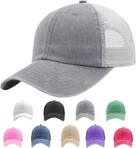 Vintage Washed Snapback Baseball Hat for Men Women, Unstructured Cotton Crown/Soft Mesh/Flexible Visor/Foldbale for Pocket