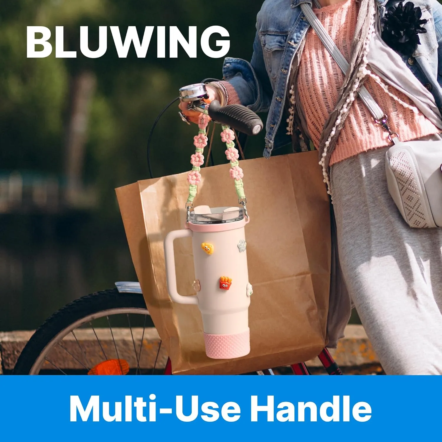 Water Bottle Handle Strap Compatible with Owala, Stanley, Handle Strap for Stanley Cup, Hydro Flask and Most 12-40oz Water Bottles