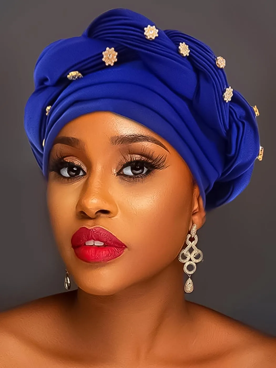 Woeoe Women African Turban Pre-Tied Twisted Beanie Cap Headwear Rhinestone Soft Stretchy Head Turbans