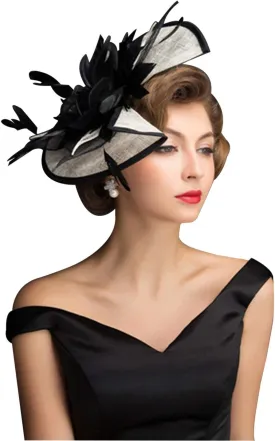 Women Fascinators Derby Church Tea Party Wedding Flower Feathers Headpiece with Headband Clips