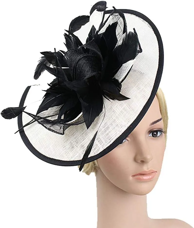 Women Fascinators Derby Church Tea Party Wedding Flower Feathers Headpiece with Headband Clips