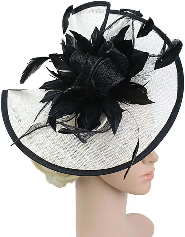 Women Fascinators Derby Church Tea Party Wedding Flower Feathers Headpiece with Headband Clips