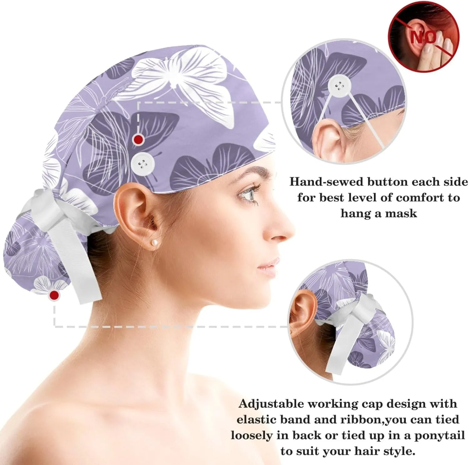 Work Caps Bouffant Surgical Cap with Hair Tie Cow Skin Print Pink Ponytail Holder Tie Back Scrub Hat