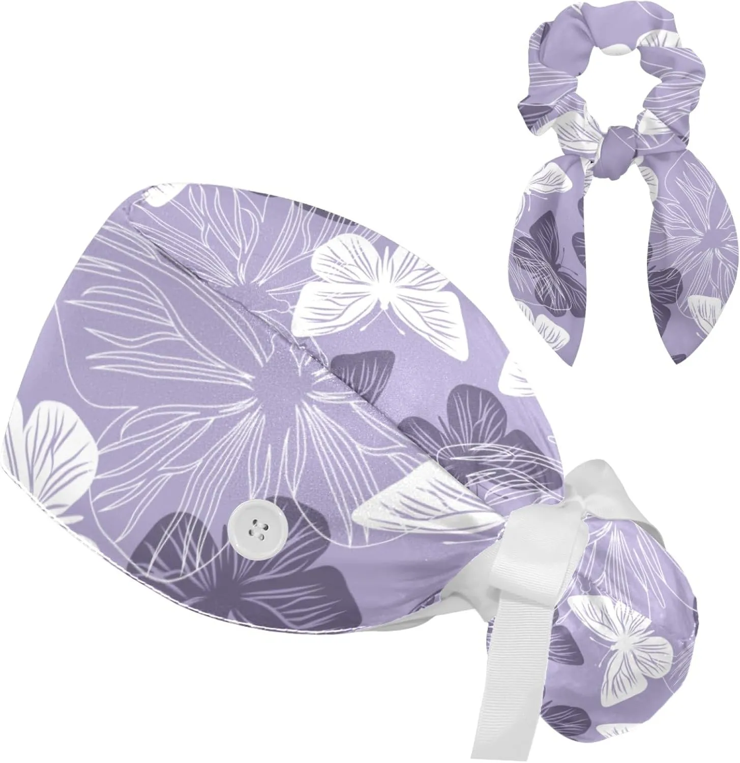 Work Caps Bouffant Surgical Cap with Hair Tie Cow Skin Print Pink Ponytail Holder Tie Back Scrub Hat