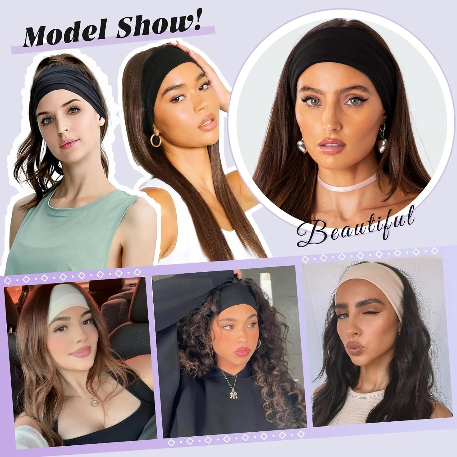XTREND 6 Packs Wide Headbands for Women Fashion Headband Stretch Headband Boho Head Bands Hair Band Turban Workout Running Sport Hairband Accessories (Black, Dark Gray, Light Gray)