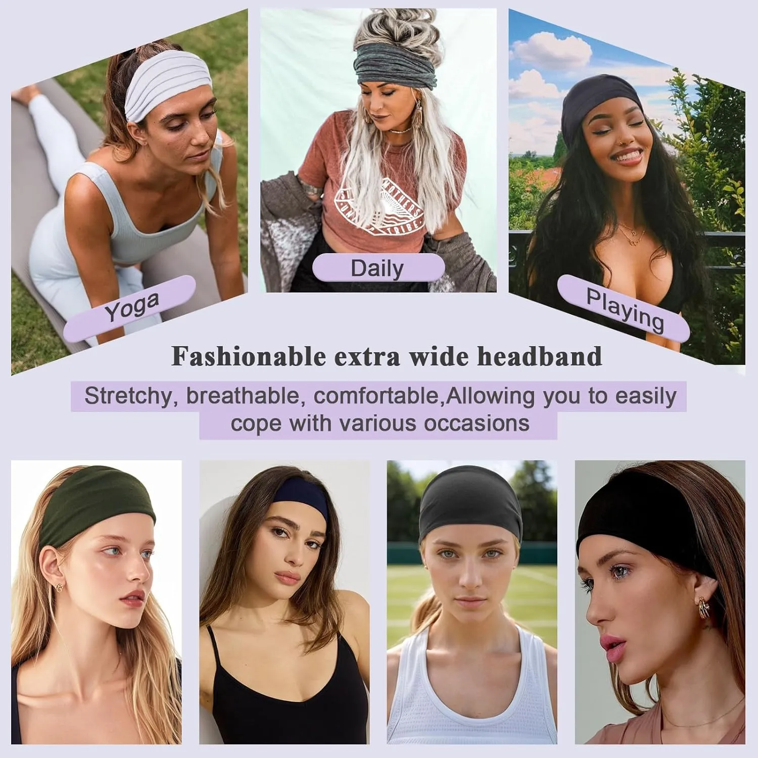 XTREND 6 Packs Wide Headbands for Women Fashion Headband Stretch Headband Boho Head Bands Hair Band Turban Workout Running Sport Hairband Accessories (Black, Dark Gray, Light Gray)