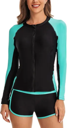 YATEEN Women's Long Sleeve Sun Protection Rash Guard Wetsuit Two Piece Swimsuit Set