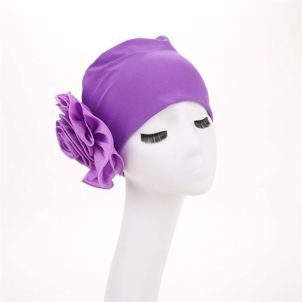 YYAOJHAO Chemo Turban Hats for Women - Elastic Flower Beanie Headwrap Caps Solid Color Grate for Cancer Hair Cover