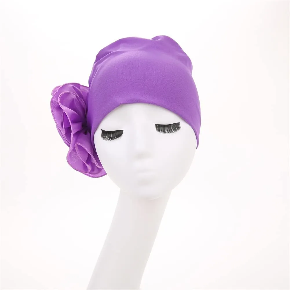 YYAOJHAO Chemo Turban Hats for Women - Elastic Flower Beanie Headwrap Caps Solid Color Grate for Cancer Hair Cover