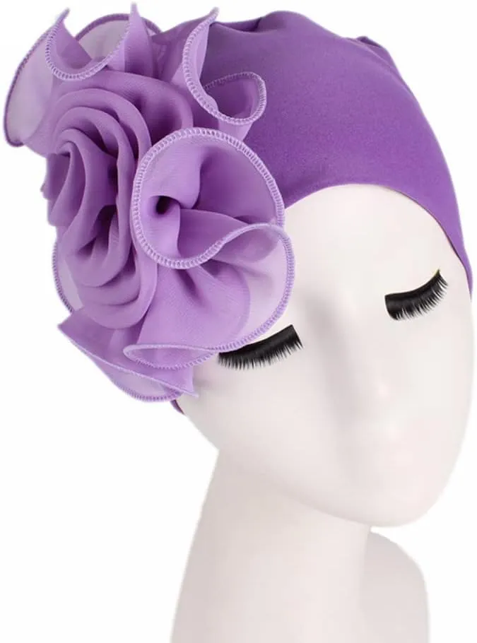 YYAOJHAO Chemo Turban Hats for Women - Elastic Flower Beanie Headwrap Caps Solid Color Grate for Cancer Hair Cover